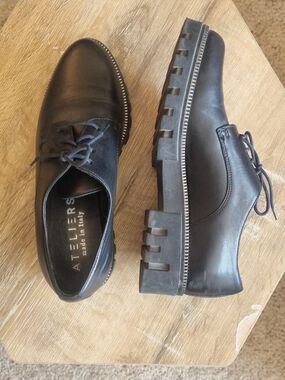 ATELIERS Made in Italy Womens Black Leather Derby Oxford Shoes size 37EU